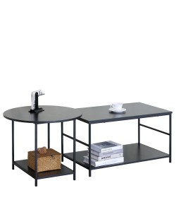 Τραπεζάκι Σαλονιού ArteLibre ROWDEN Μαύρο Μάρμαρο Μοριοσανίδα/Μέταλλο 60x60x50/80x47x45cm Σετ 2Τμχ