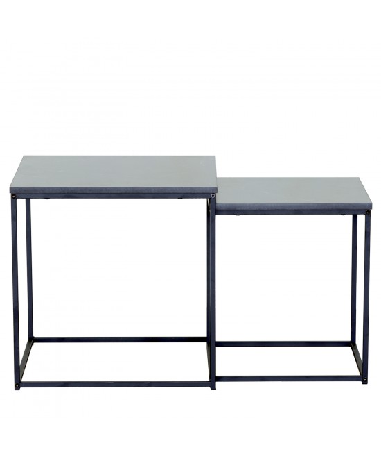 Τραπεζάκι Σαλονιού ArteLibre SOMERTON Μαύρο Μάρμαρο Μοριοσανίδα/Μέταλλο 40x40x50/35x35x45cm Σετ 2Τμχ