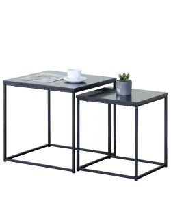 Τραπεζάκι Σαλονιού ArteLibre SOMERTON Μαύρο Μάρμαρο Μοριοσανίδα/Μέταλλο 40x40x50/35x35x45cm Σετ 2Τμχ