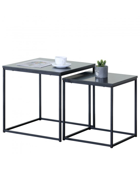 Τραπεζάκι Σαλονιού ArteLibre SOMERTON Μαύρο Μάρμαρο Μοριοσανίδα/Μέταλλο 40x40x50/35x35x45cm Σετ 2Τμχ