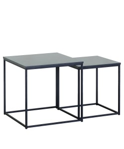 Τραπεζάκι Σαλονιού ArteLibre SOMERTON Μαύρο Μάρμαρο Μοριοσανίδα/Μέταλλο 40x40x50/35x35x45cm Σετ 2Τμχ
