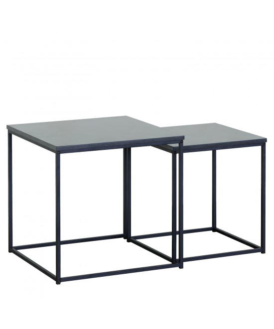 Τραπεζάκι Σαλονιού ArteLibre SOMERTON Μαύρο Μάρμαρο Μοριοσανίδα/Μέταλλο 40x40x50/35x35x45cm Σετ 2Τμχ