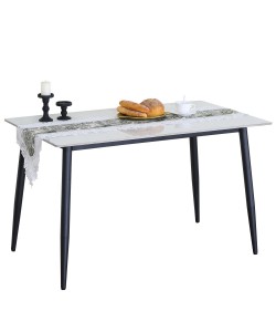 Τραπέζι Τραπεζαρίας ArteLibre VENSHIRE Λευκό Μάρμαρο/Μαύρο Κεραμικό/Μέταλλο 121x72x73cm