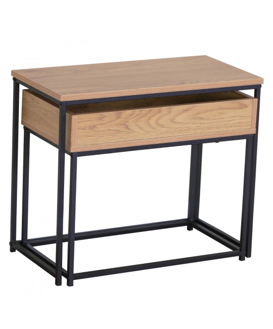 Τραπεζάκι Σαλονιού ArteLibre BELLINGTON Δρυς/Μαύρο Μοριοσανίδα/Μέταλλο 60x30x50/55x30x45cm Σετ 2Τμχ