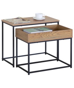 Τραπεζάκι Σαλονιού ArteLibre BELLINGTON Δρυς/Μαύρο Μοριοσανίδα/Μέταλλο 60x30x50/55x30x45cm Σετ 2Τμχ