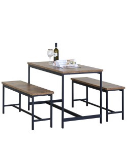 Σετ Τραπεζαρία (2+1) ArteLibre DRAYCOTT Καφέ/Μαύρο Μοριοσανίδα/Μέταλλο 110x60x75cm