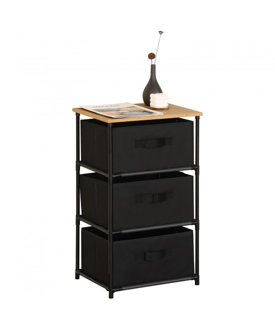 Συρταριέρα ArteLibre MIFUNE Με 3 Συρτάρια Μαύρο/Δρυς Μέταλλο/Non-Woven/Μοριοσανίδα 40x30x68cm