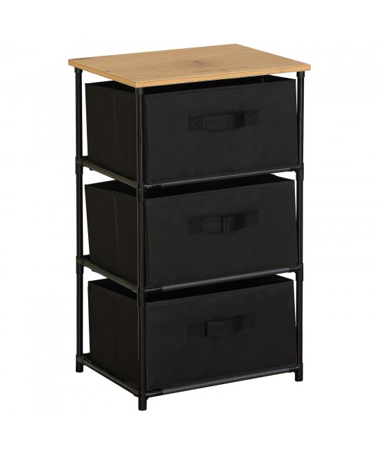 Συρταριέρα ArteLibre MIFUNE Με 3 Συρτάρια Μαύρο/Δρυς Μέταλλο/Non-Woven/Μοριοσανίδα 40x30x68cm