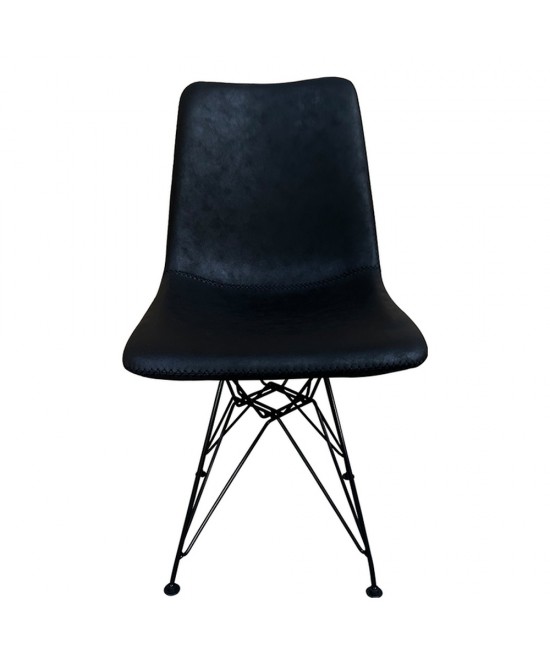 Καρέκλα Τραπεζαρίας ArteLibre SELVA Vintage Μαύρο PU/Μέταλλο 43x57x81cm