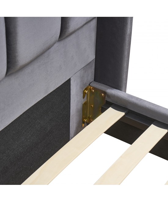 Κρεβάτι Υπέρδιπλο ArteLibre SEDONA Γκρι Ύφασμα Για Στρώμα 160x200cm