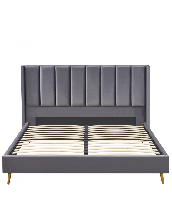 Κρεβάτι Υπέρδιπλο ArteLibre SEDONA Γκρι Ύφασμα Για Στρώμα 160x200cm