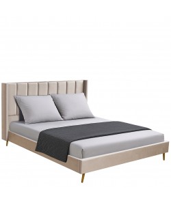 Κρεβάτι Υπέρδιπλο ArteLibre SEDONA Μπεζ Ύφασμα Για Στρώμα 160x200cm