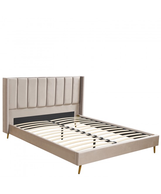 Κρεβάτι Υπέρδιπλο ArteLibre SEDONA Μπεζ Ύφασμα Για Στρώμα 160x200cm