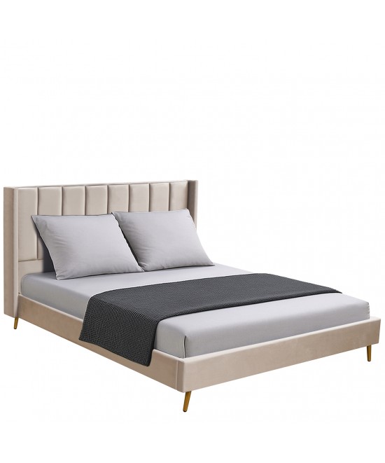 Κρεβάτι Υπέρδιπλο ArteLibre SEDONA Μπεζ Ύφασμα Για Στρώμα 160x200cm