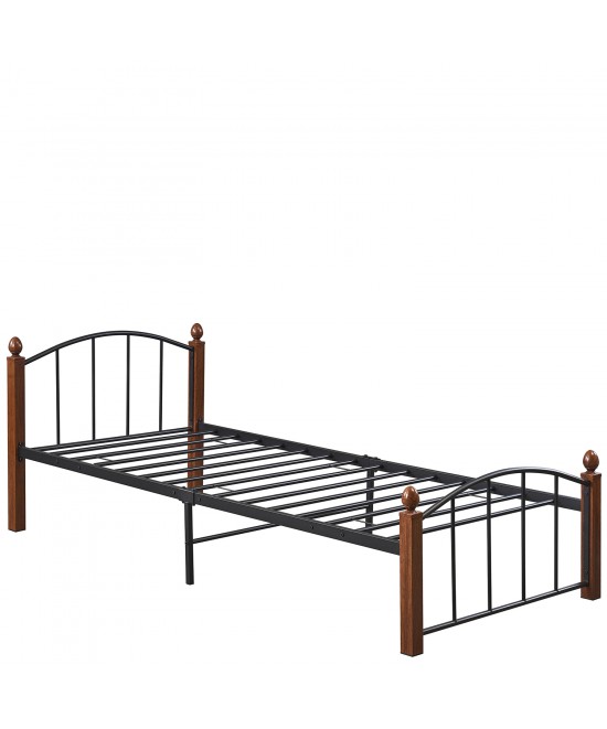 Κρεβάτι Μονό ArteLibre LARAMIE Μαύρο/Καρυδί Μέταλλο Για Στρώμα 90x200cm