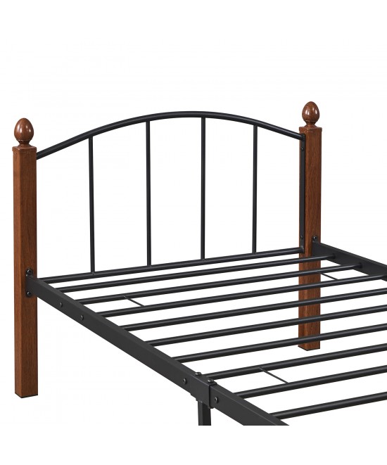 Κρεβάτι Μονό ArteLibre LARAMIE Μαύρο/Καρυδί Μέταλλο Για Στρώμα 90x200cm