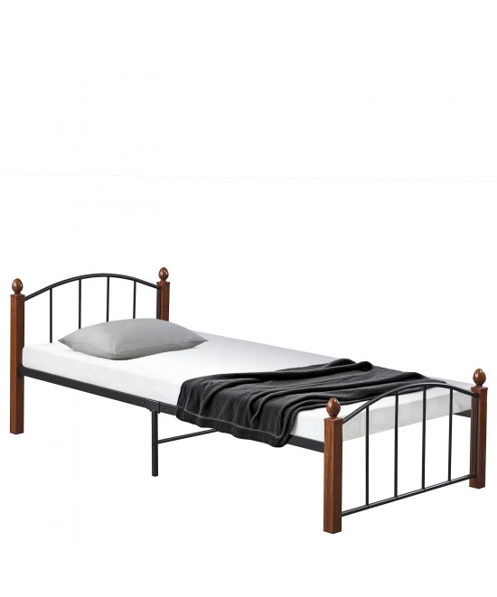 Κρεβάτι Μονό ArteLibre LARAMIE Μαύρο/Καρυδί Μέταλλο Για Στρώμα 90x200cm