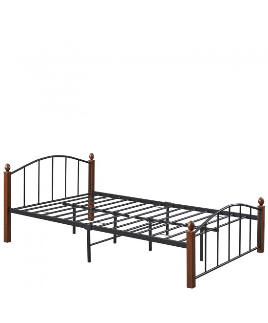Κρεβάτι Ημίδιπλο ArteLibre LARAMIE Μαύρο/Καρυδί Μέταλλο Για Στρώμα 120x200cm