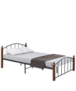 Κρεβάτι Ημίδιπλο ArteLibre LARAMIE Μαύρο/Καρυδί Μέταλλο Για Στρώμα 120x200cm