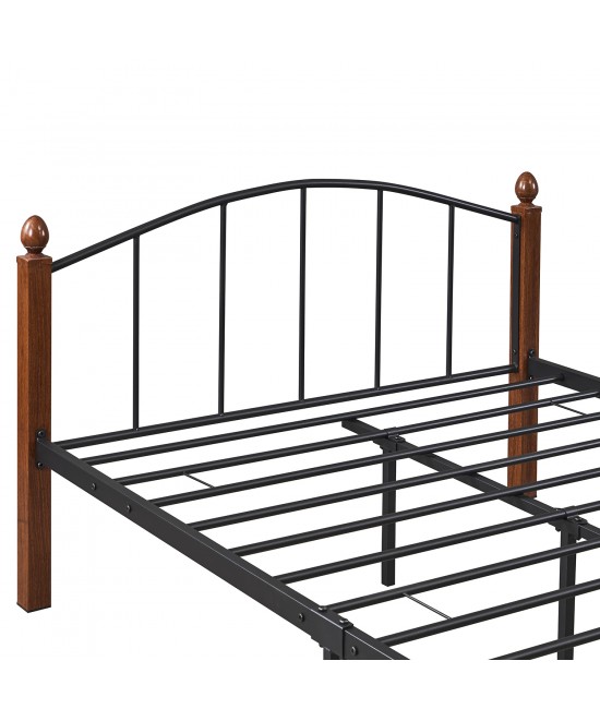 Κρεβάτι Ημίδιπλο ArteLibre LARAMIE Μαύρο/Καρυδί Μέταλλο Για Στρώμα 120x200cm