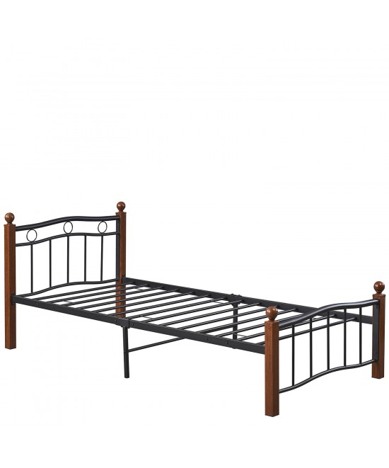 Κρεβάτι Μονό ArteLibre ARROWHEAD Μαύρο/Καρυδί Μέταλλο Για Στρώμα 90x200cm