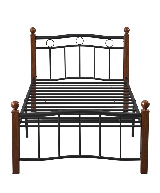 Κρεβάτι Μονό ArteLibre ARROWHEAD Μαύρο/Καρυδί Μέταλλο Για Στρώμα 90x200cm