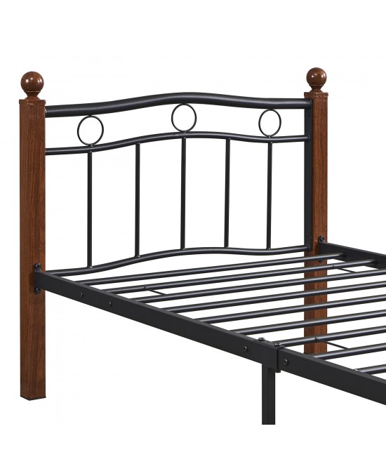 Κρεβάτι Μονό ArteLibre ARROWHEAD Μαύρο/Καρυδί Μέταλλο Για Στρώμα 90x200cm