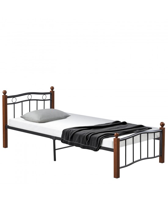 Κρεβάτι Μονό ArteLibre ARROWHEAD Μαύρο/Καρυδί Μέταλλο Για Στρώμα 90x200cm