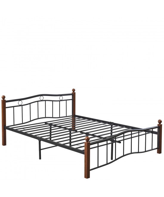 Κρεβάτι Ημίδιπλο ArteLibre ARROWHEAD Μαύρο/Καρυδί Μέταλλο Για Στρώμα 120x200cm