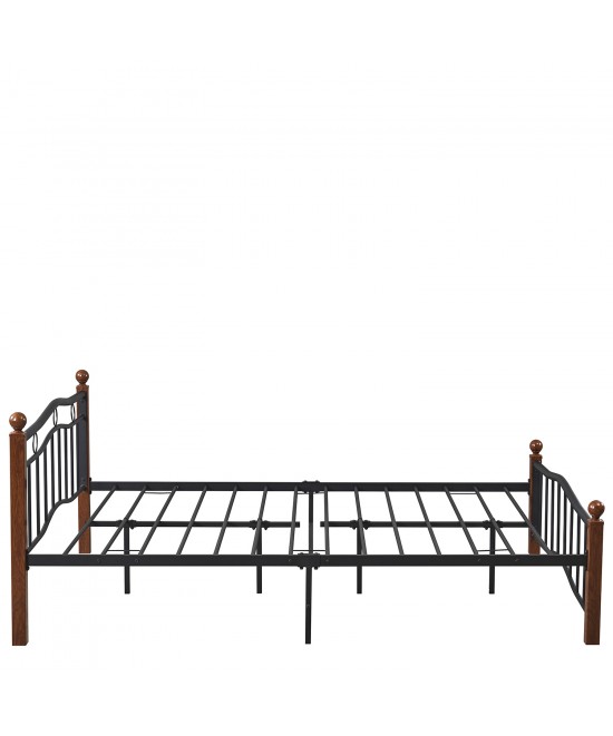 Κρεβάτι Ημίδιπλο ArteLibre ARROWHEAD Μαύρο/Καρυδί Μέταλλο Για Στρώμα 120x200cm