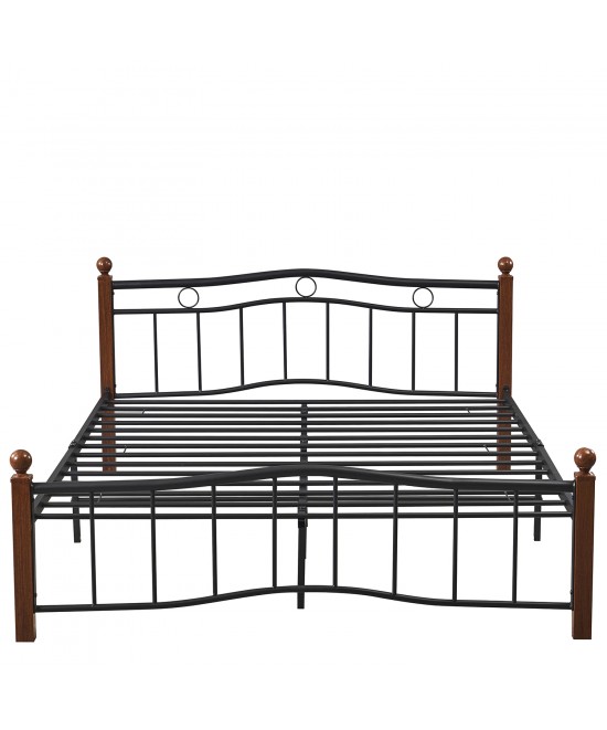 Κρεβάτι Ημίδιπλο ArteLibre ARROWHEAD Μαύρο/Καρυδί Μέταλλο Για Στρώμα 120x200cm