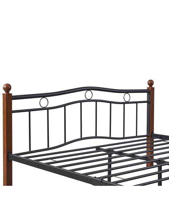 Κρεβάτι Ημίδιπλο ArteLibre ARROWHEAD Μαύρο/Καρυδί Μέταλλο Για Στρώμα 120x200cm