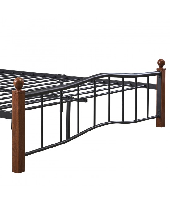 Κρεβάτι Ημίδιπλο ArteLibre ARROWHEAD Μαύρο/Καρυδί Μέταλλο Για Στρώμα 120x200cm