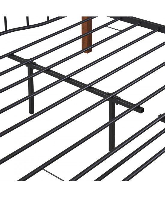 Κρεβάτι Ημίδιπλο ArteLibre ARROWHEAD Μαύρο/Καρυδί Μέταλλο Για Στρώμα 120x200cm