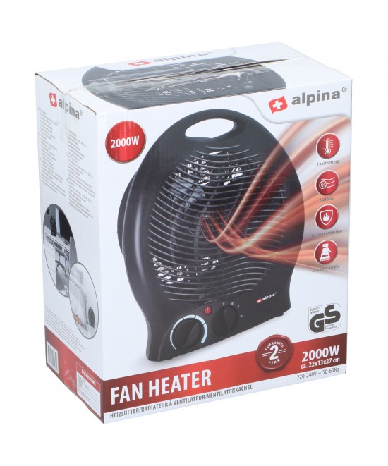 Αερόθερμο Με 2 Επιλογές Θερμοκρασίας Μαύρο 2000W 22x13x27cm ALPINA