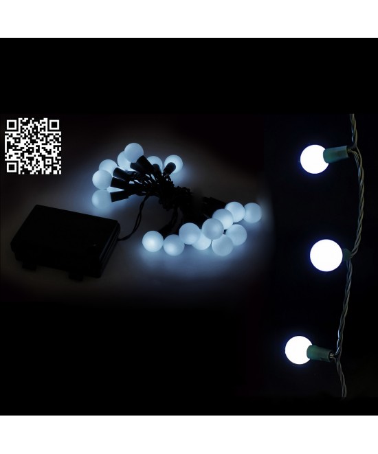 20 LED Μπάλες Εξωτερικού Χώρου Με 8 Προγράμματα Και Χρονοδιακόπτη Ψυχρό Λευκό Φως Πράσινο Καλώδιο Μπαταρίας 1.4+0.5m
