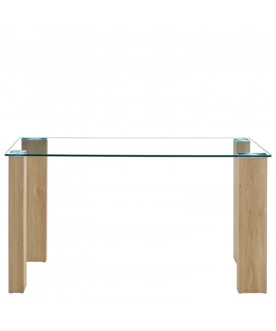 Τραπέζι Τραπεζαρίας ArteLibre ASHMOOR Φυσικό Γυαλί/Ξύλο 140x80x75cm