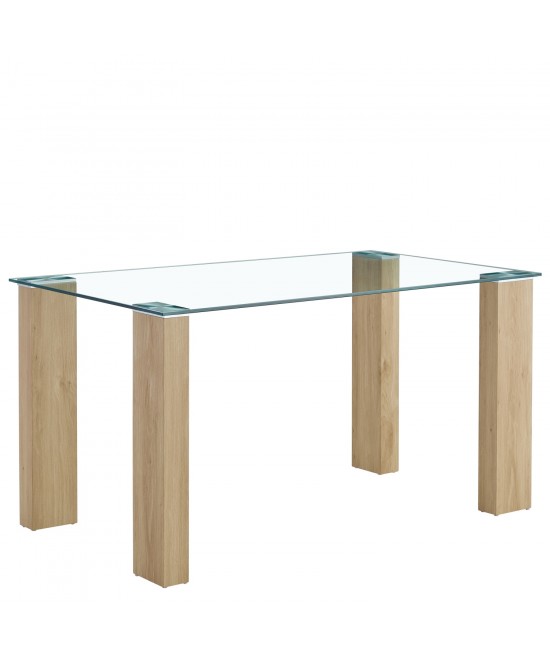 Τραπέζι Τραπεζαρίας ArteLibre ASHMOOR Φυσικό Γυαλί/Ξύλο 140x80x75cm