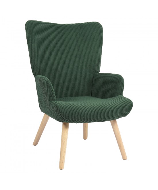 Πολυθρόνα ArteLibre LIRA Πράσινο Ύφασμα Κοτλέ/Ξύλο 94.5x64x70.5cm