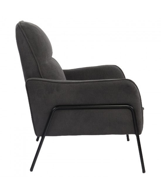 Πολυθρόνα ArteLibre ELAN Γκρι Σκούρο Ύφασμα Κοτλέ/Μέταλλο 94x77x82cm