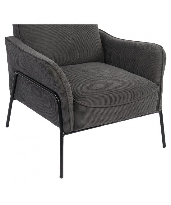 Πολυθρόνα ArteLibre ELAN Γκρι Σκούρο Ύφασμα Κοτλέ/Μέταλλο 94x77x82cm