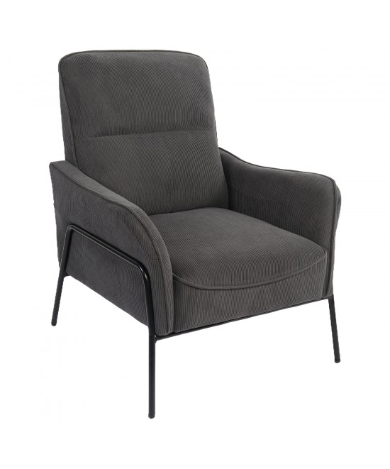 Πολυθρόνα ArteLibre ELAN Γκρι Σκούρο Ύφασμα Κοτλέ/Μέταλλο 94x77x82cm