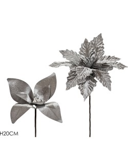 Χριστουγεννιάτικο Κλαδί Με Λουλούδι Ασημί 20cm Σε 2 Σχέδια Χριστουγεννιάτικο Κλαδί Με Λουλούδι Ασημί 20cm Σε 2 Σχέδια