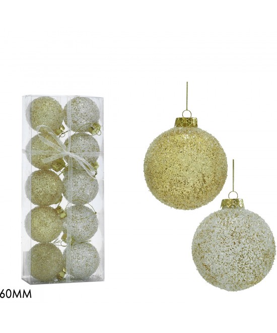 Χριστουγεννιάτικη Μπάλα Με Γκλίτερ Χρυσό 60mm Σετ 10Τμχ