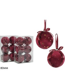 Χριστουγεννιάτικη Μπάλα Μπορντό 8cm 6Τμχ Σε 2 Σχέδια
