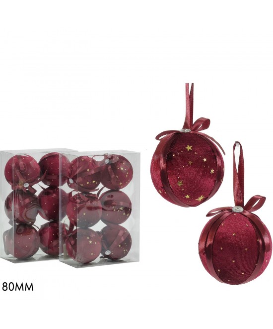 Χριστουγεννιάτικη Μπάλα Μπορντό 8cm 6Τμχ Σε 2 Σχέδια