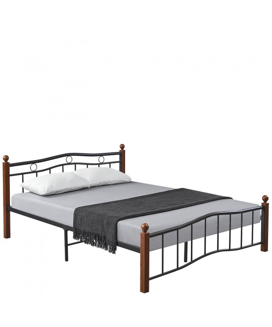 Κρεβάτι Διπλό ArteLibre ARROWHEAD Μαύρο/Καρυδί Μέταλλο Για Στρώμα 150x200cm