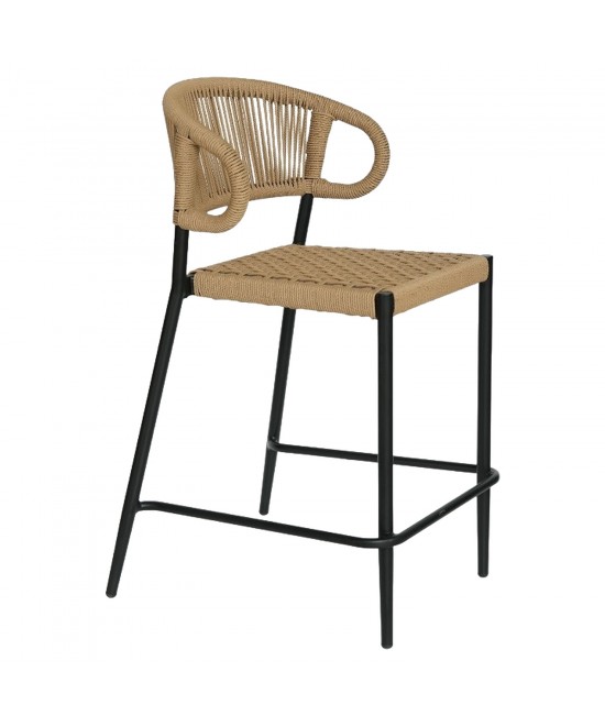 Σκαμπό Bar ArteLibre CEBU Μαύρο/Φυσικό Αλουμίνιο/Rattan 60x60x99cm