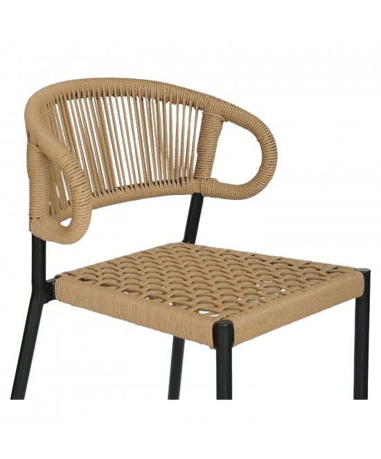 Σκαμπό Bar ArteLibre CEBU Μαύρο/Φυσικό Αλουμίνιο/Rattan 60x60x99cm