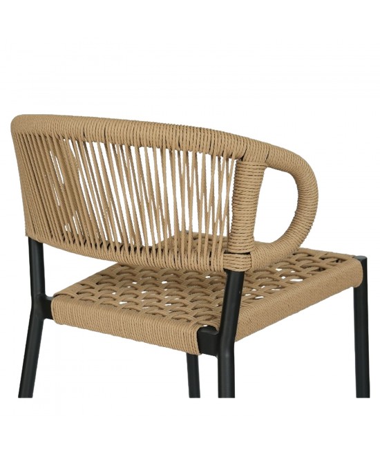 Σκαμπό Bar ArteLibre CEBU Μαύρο/Φυσικό Αλουμίνιο/Rattan 60x60x99cm